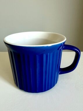 CorningWare Meal Soup Mug 20oz Deep Blue Ribbed Stoneware Microwave Oven Safe